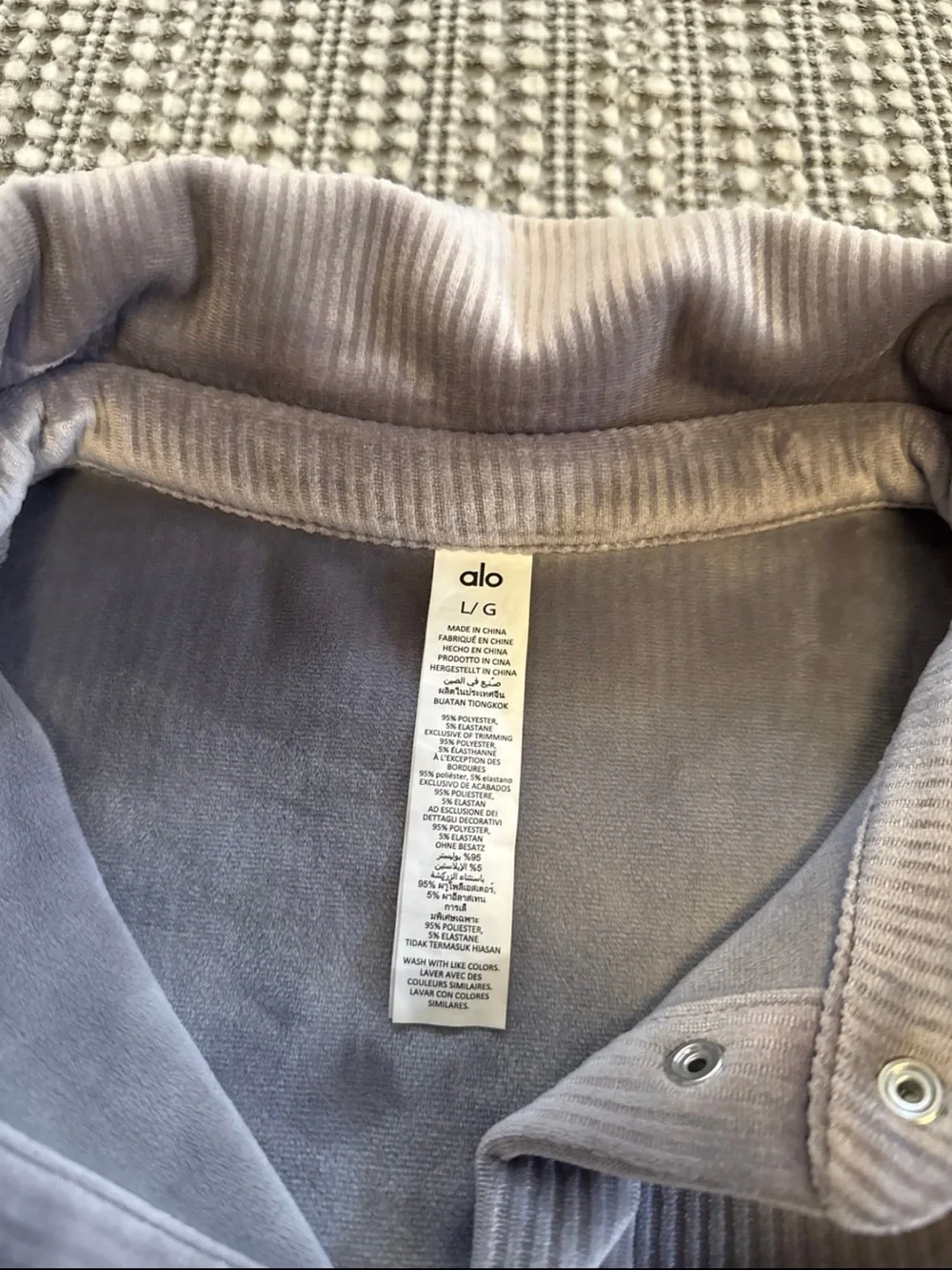 Alo Ribbed Velour Mountain Side Shacket - Fog size Large NWOT